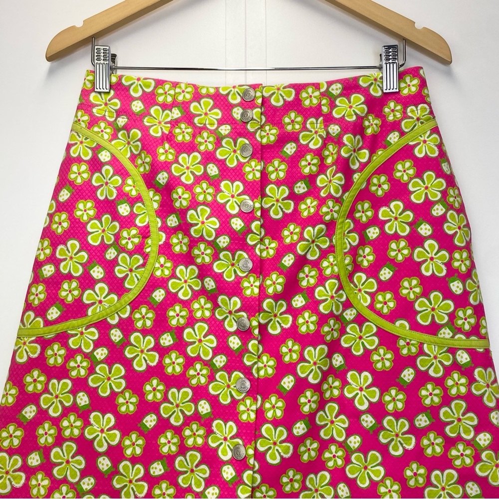 Lilly Pulitzer Rare Pink Green Dune Buggy Mini Skirt Size 4 Barbiecore Stretch - Picture 2 of 8